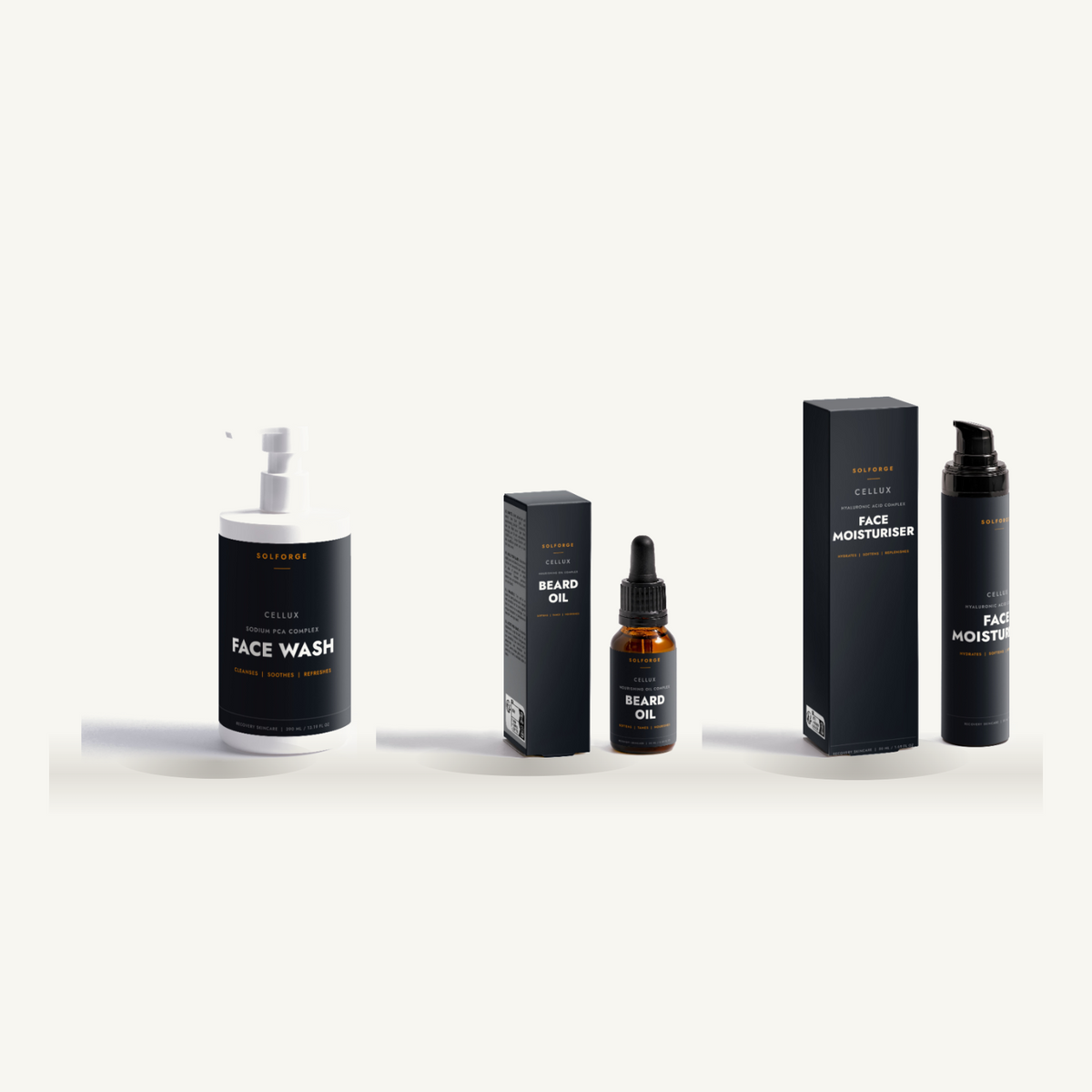 Built For Recovery gift set - Face Wash, Beard Oil and Moisturiser on a shelf